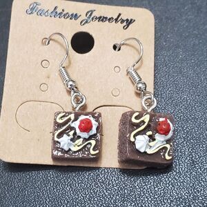 Silver tone square brownie earrings